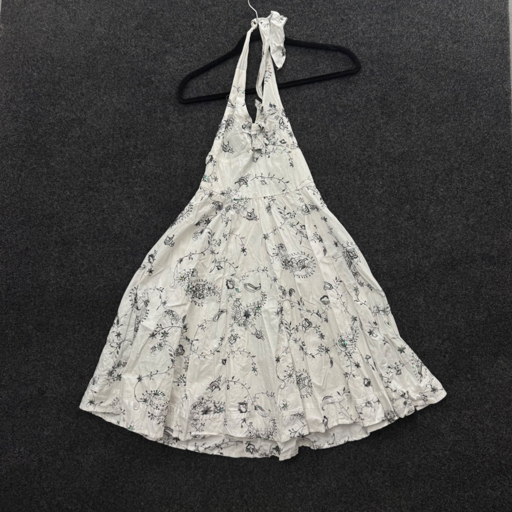 Secret Charm Vintage White Halter Dress Embroidered Sequin Cotton Sz 10
